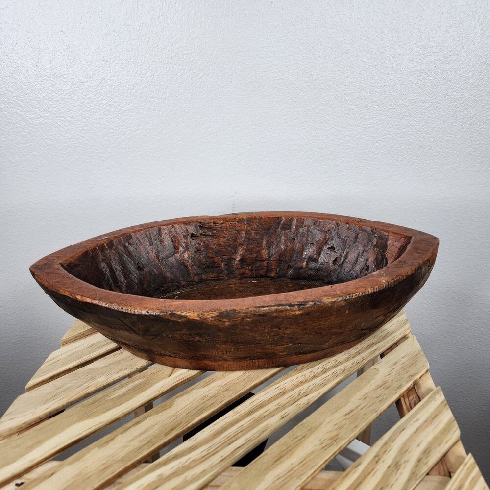 Wooden Oval Hand Carved Bowl Key Holder Center Peice Decor Rustic Farm House